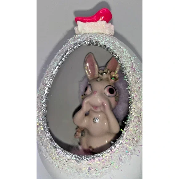 Vintage Ceramic Diorama Egg Pink Rhinestone Bunny Deb O. Original Designs OOAK - Picture 3 of 16
